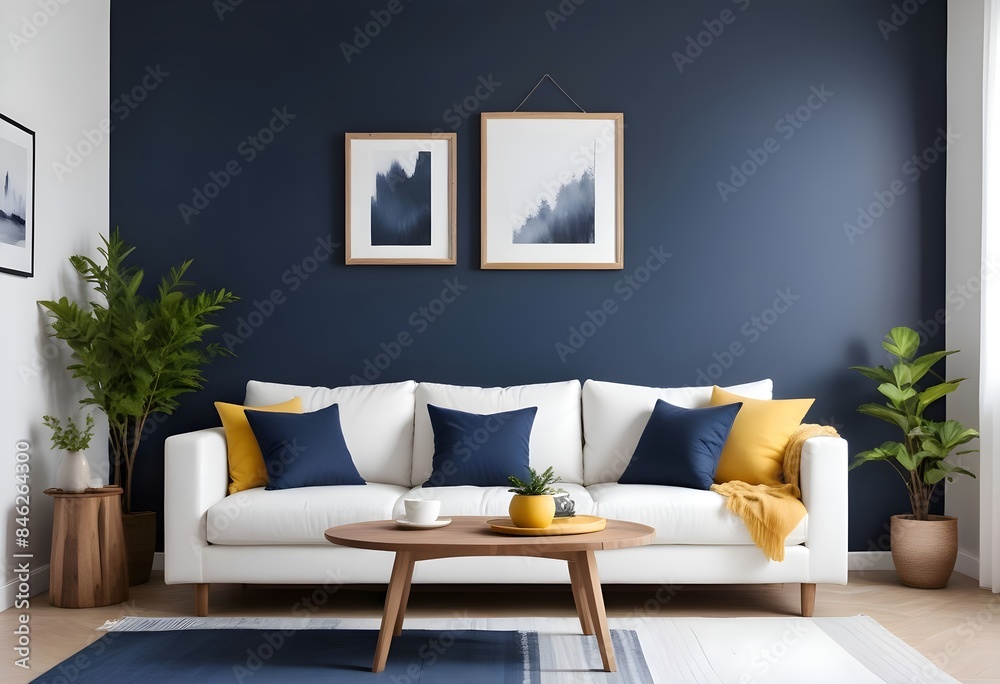 Fototapeta premium Interior living room with sofa and photo frame. 3D rendering