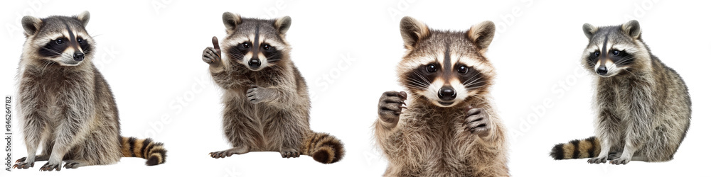 Collection of raccoons isolated on transparent or white background Collection of raccoons isolated on transparent or white background