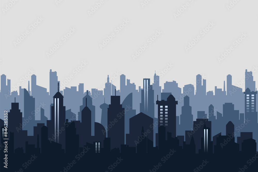 Modern city night view silhouette background. Vector illustration banner template Modern city night view silhouette background. Vector illustration banner template