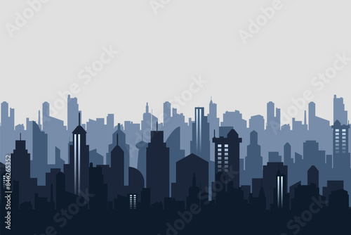 Modern city night view silhouette background. Vector illustration banner template