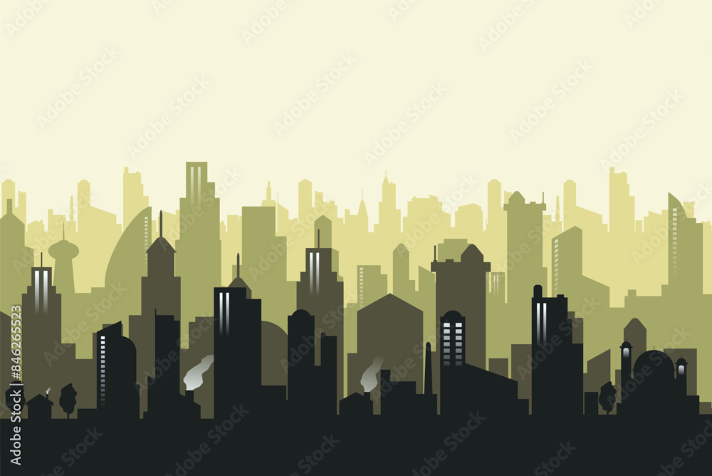 Naklejka premium The environmental cityscape silhouette background. Vector illustration banner template