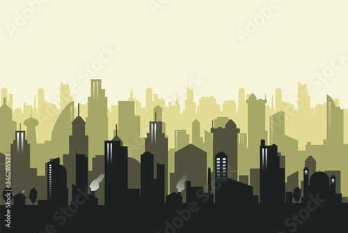 The environmental cityscape silhouette background. Vector illustration banner template