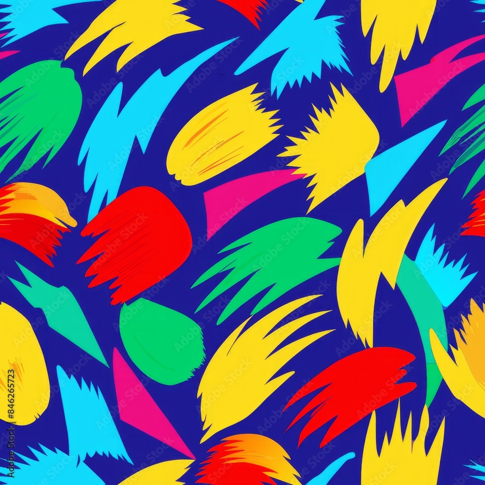 Seamless pattern of bold brush strokes and cut-out shapes in a vibrant color palette, Generative AI Seamless pattern of bold brush strokes and cut-out shapes in a vibrant color palette, Generative AI