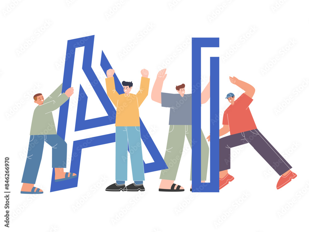Team build AI together artificial intelligence colorful cartoon raise large text cooperation work Team build AI together artificial intelligence colorful cartoon raise large text cooperation work