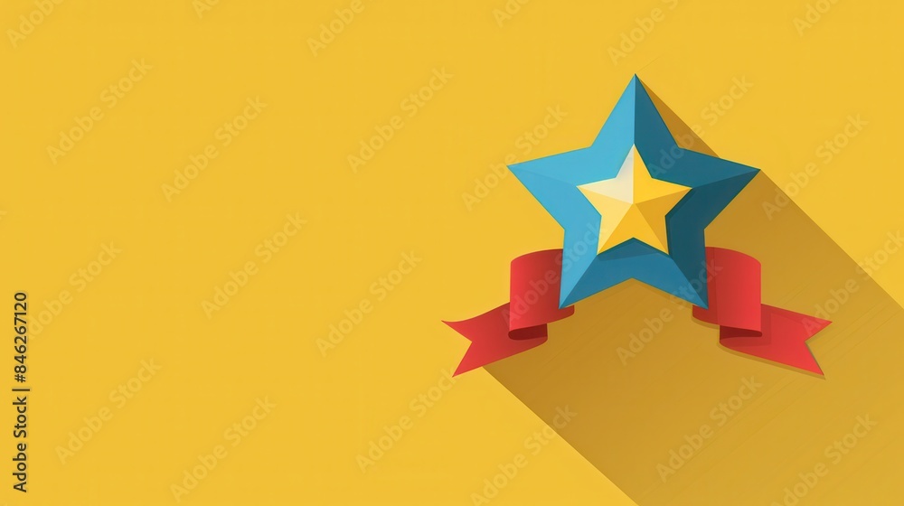 Award Star with Red Ribbon on Yellow Background
Award Star with Red Ribbon on Yellow Background