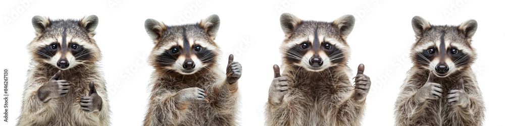 Collection of raccoons isolated on transparent or white background Collection of raccoons isolated on transparent or white background