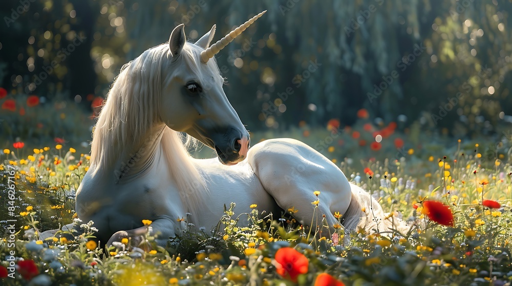 White unicorn stallion garden flowers concept White unicorn stallion garden flowers concept