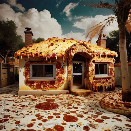 A kitchen made with pizza cheese  photo