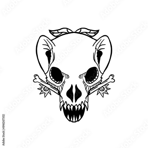 black and white elements of a ferret skull PNG