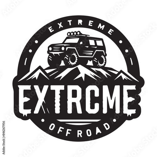 Extreme off-road vehicle SUV on mountain, extreme off-road jeep logo design