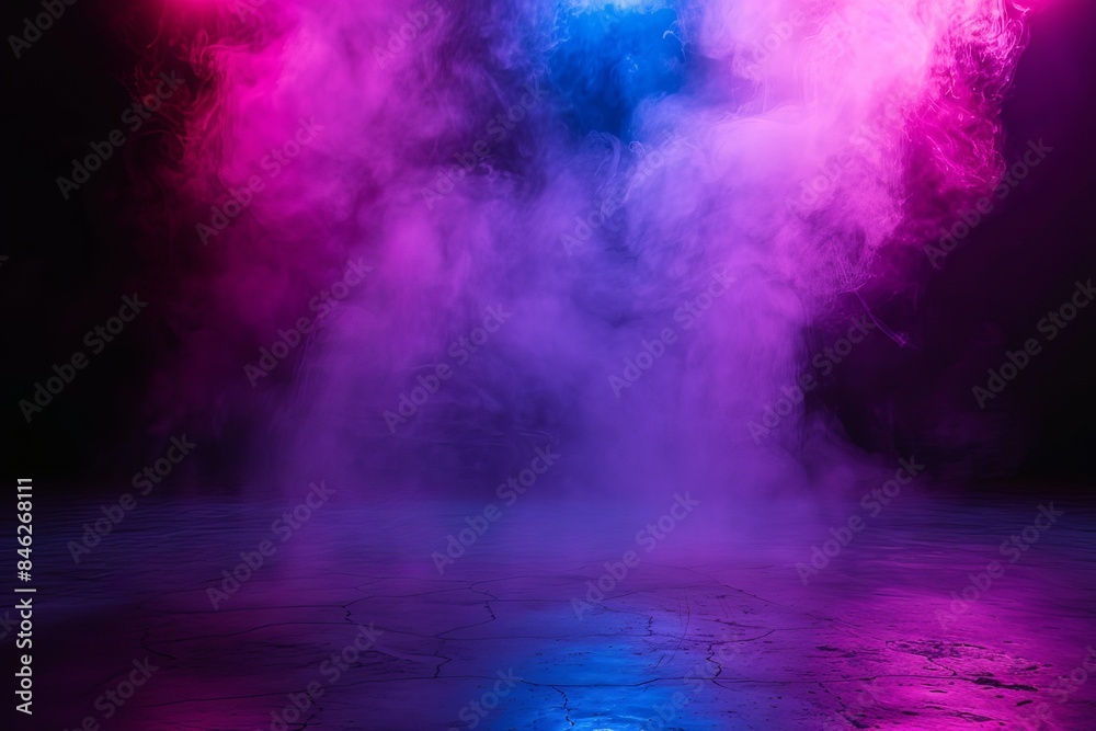 Dark empty scene with neon light and smoke, spotlight on the floor. Background for product presentation in dark room. Dark background. Dark empty scene with neon light and smoke, spotlight on the floor. Background for product presentation in dark room. Dark background.