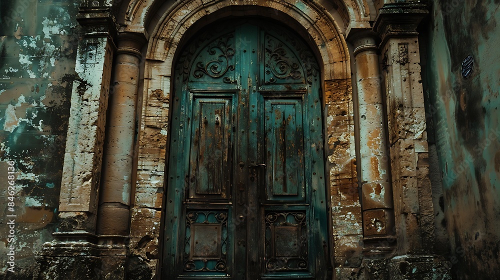 Fototapeta premium Wide angle view of old door