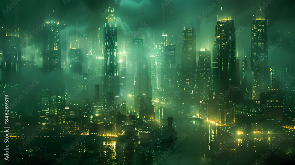 Illustration of futuristic night eco-friendly city Illustration of futuristic night eco-friendly city