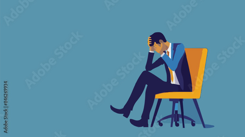 Regret on business mistake, frustration or depressed, stupidity or foolish losing all money, stressed and anxiety on failure concept, frustrated businessman holding his head sitting alone on the chair