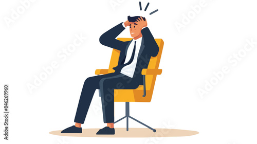 Regret on business mistake, frustration or depressed, stupidity or foolish losing all money, stressed and anxiety on failure concept, frustrated businessman holding his head sitting alone on the chair