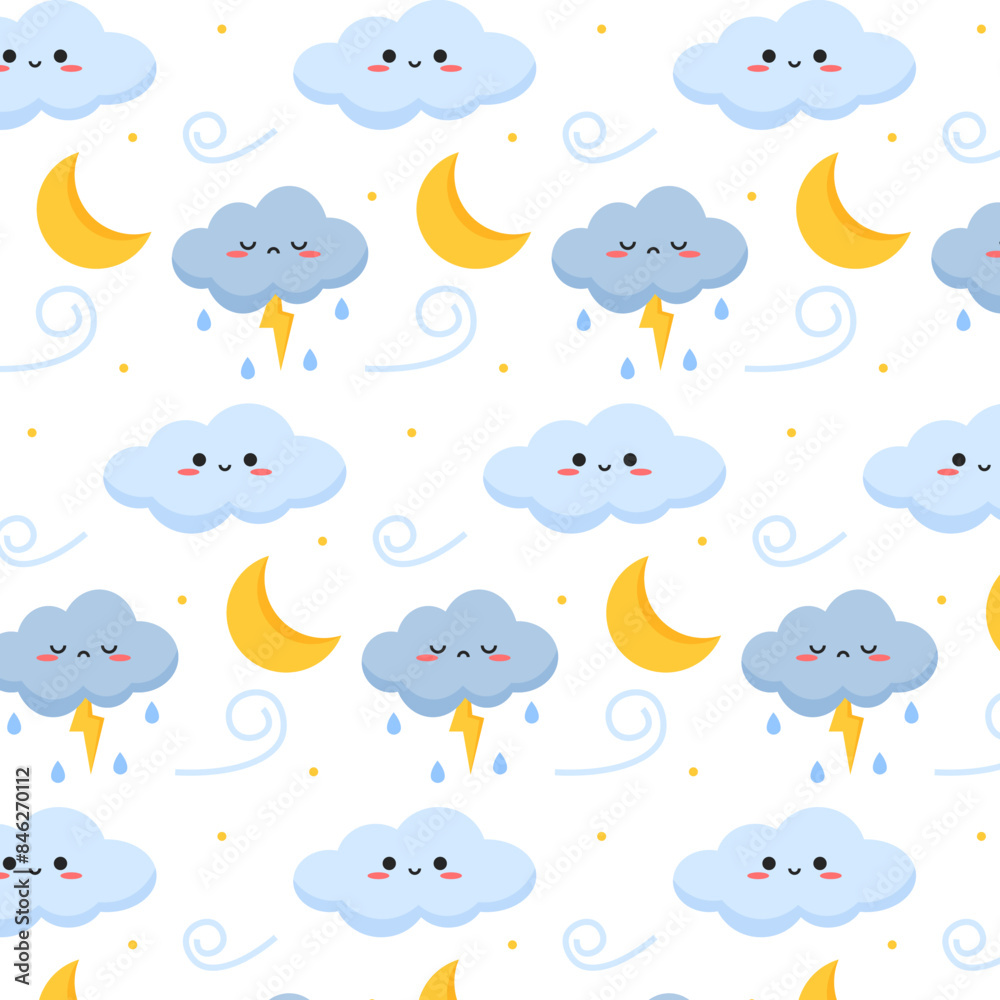 Cute kawaii weather icon pattern background for wrapping printable Cute kawaii weather icon pattern background for wrapping printable