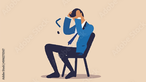 Regret on business mistake, frustration or depressed, stupidity or foolish losing all money, stressed and anxiety on failure concept, frustrated businessman holding his head sitting alone on the chair