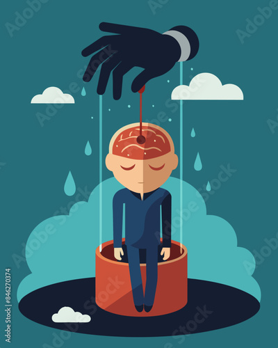 The hold on their mind felt suffocating as if the hand was determined to squeeze out every last bit of their free will.. Vector illustration