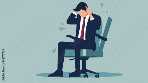 Regret on business mistake, frustration or depressed, stupidity or foolish losing all money, stressed and anxiety on failure concept, frustrated businessman holding his head sitting alone on the chair