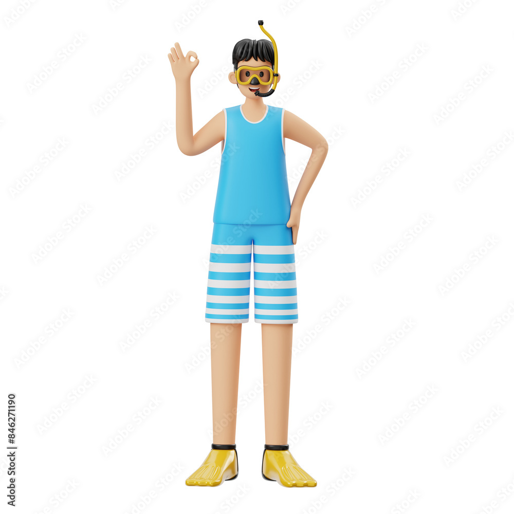 3D Character Man With Snorkel Appliance 3D Character Man With Snorkel Appliance