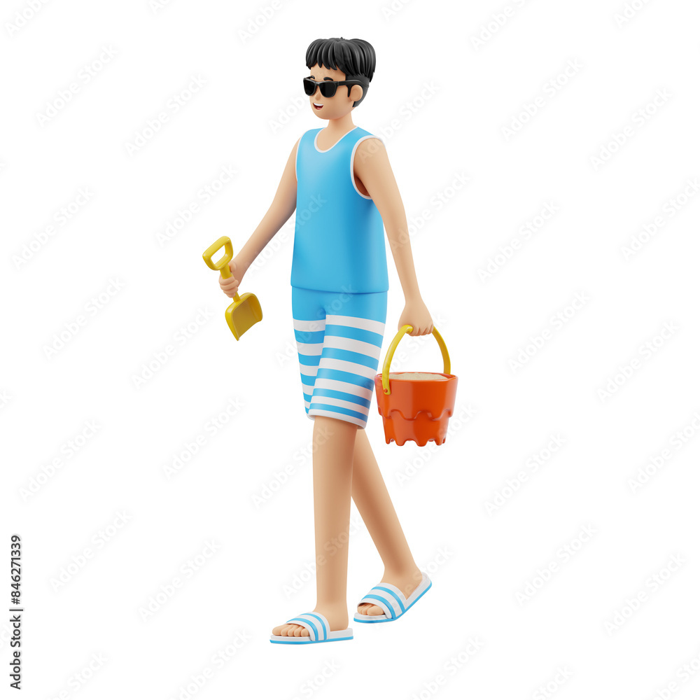 3D Character Man Playing In The Sand 3D Character Man Playing In The Sand