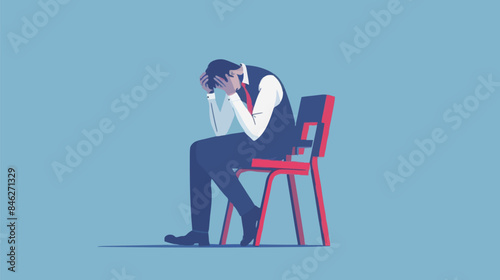 Regret on business mistake, frustration or depressed, stupidity or foolish losing all money, stressed and anxiety on failure concept, frustrated businessman holding his head sitting alone on the chair