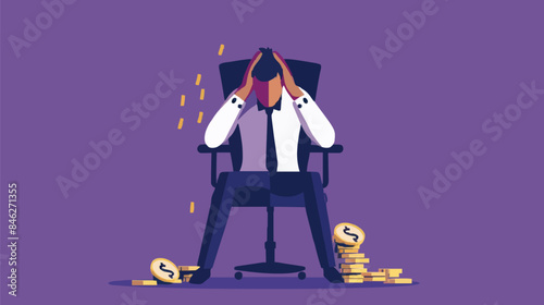Regret on business mistake, frustration or depressed, stupidity or foolish losing all money, stressed and anxiety on failure concept, frustrated businessman holding his head sitting alone on the chair