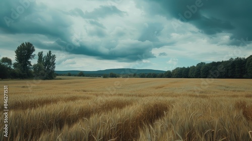 Beautiful View of a Wheat Field on a Cloudy Day