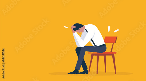 Regret on business mistake, frustration or depressed, stupidity or foolish losing all money, stressed and anxiety on failure concept, frustrated businessman holding his head sitting alone on the chair