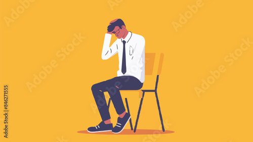 Regret on business mistake, frustration or depressed, stupidity or foolish losing all money, stressed and anxiety on failure concept, frustrated businessman holding his head sitting alone on the chair