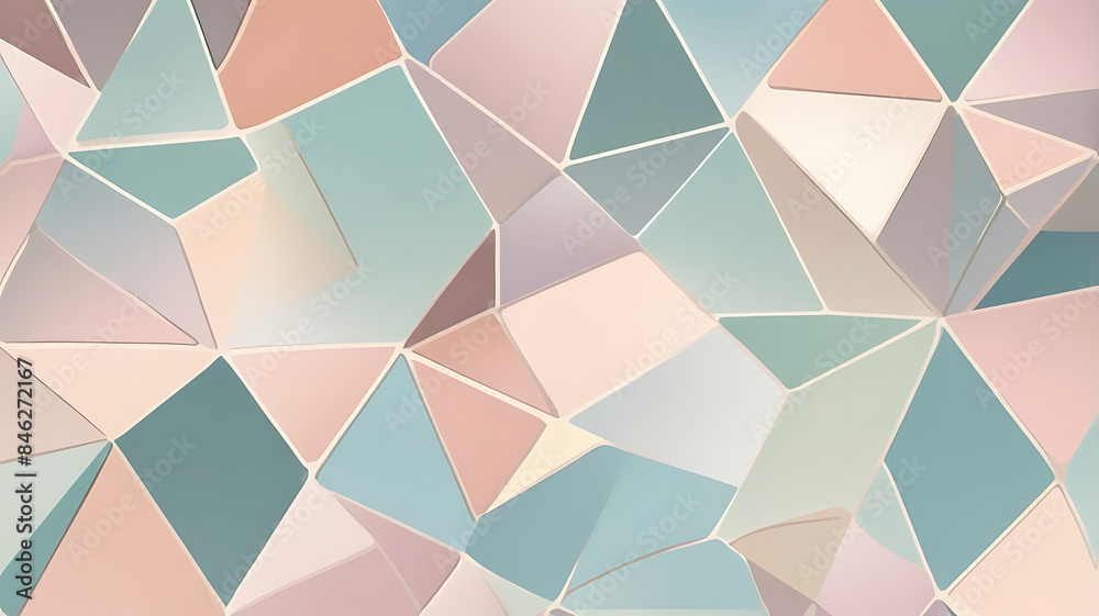 Fototapeta premium An abstract wallpaper with interlocking geometric shapes in a harmonious blend of pastel colors, evoking a sense of calm and modernity 