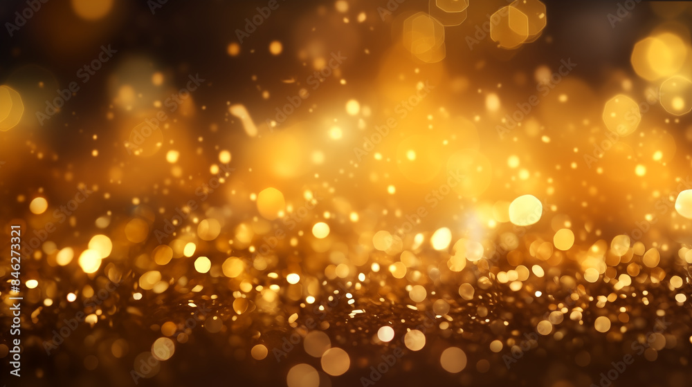 Golden bokeh light background, full of festive atmosphere Golden bokeh light background, full of festive atmosphere