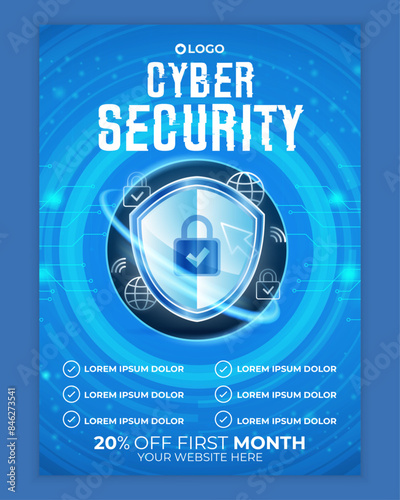 Cyber security modern banner or flyer template, Cybersecurity Information safety leaflet design or flyer
