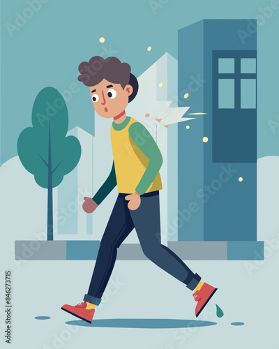 Walking down the street a person suddenly stops their body trembling as they release a sudden silent scream unable to contain their anguish any longer.. Vector illustration