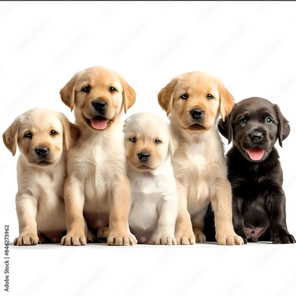 Group of Baby golden Labrador retriever isolated on white background generative AI Group of Baby golden Labrador retriever isolated on white background generative AI