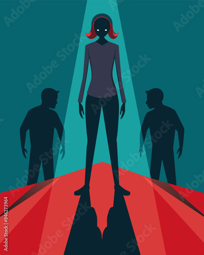 The shadows tower over the person below like a physical manifestation of the power and control wielded by a verbal abuser.. Vector illustration