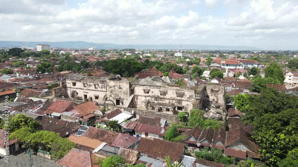 aerial view of the historic buildings of Pulo Kenanga. One complex with the Taman Sari Yogyakarta tourist village aerial view of the historic buildings of Pulo Kenanga. One complex with the Taman Sari Yogyakarta tourist village
