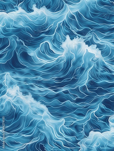 The image is a blue and white water wave with a lot of detail