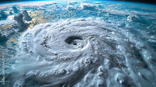 Hurricane over Atlantics. Satellite view. Super typhoon over the ocean. The eye of the hurricane.  photo