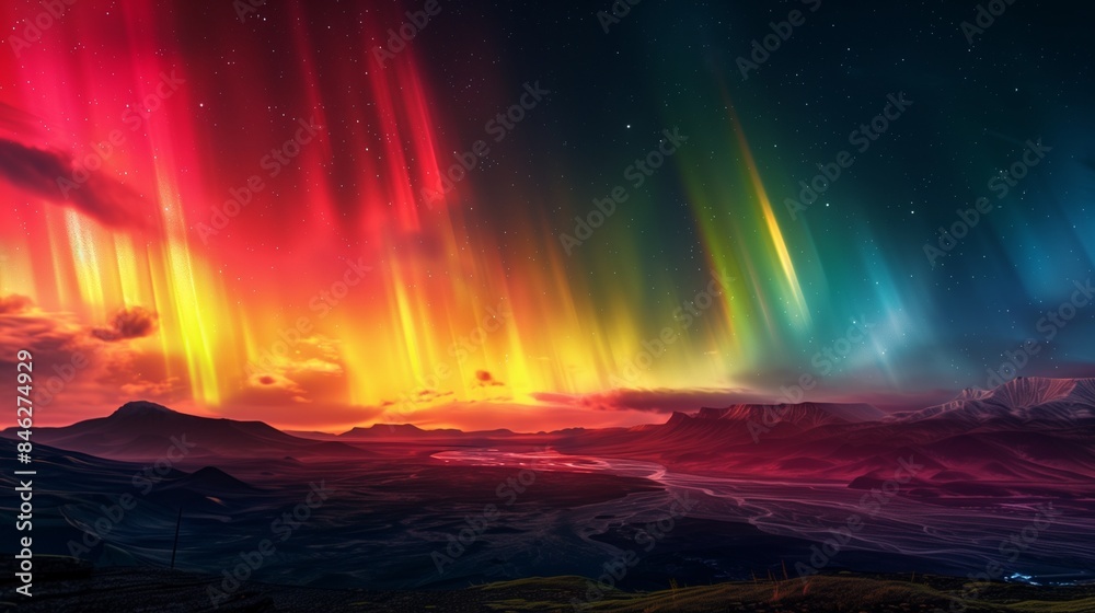A stunning and vibrant view of the Northern Lights lighting up the night sky over a picturesque landscape. The colors create a breathtaking and awe-inspiring scene. A stunning and vibrant view of the Northern Lights lighting up the night sky over a picturesque landscape. The colors create a breathtaking and awe-inspiring scene.