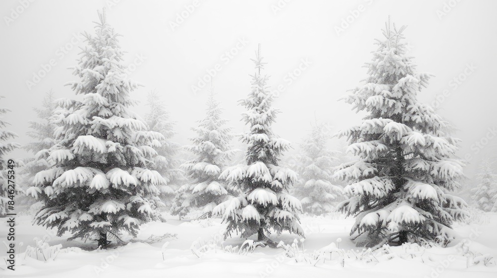 Snow covered trees on a foggy winter day Snow covered trees on a foggy winter day