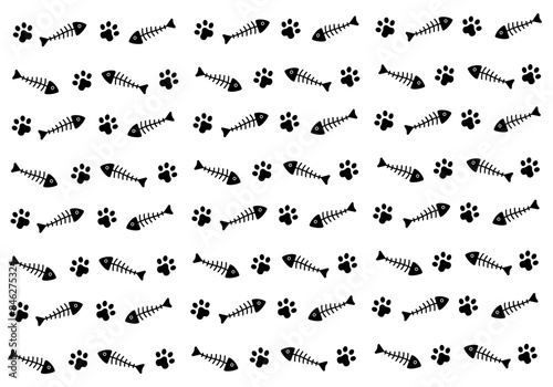 Cat paw and fish bone seamless background
