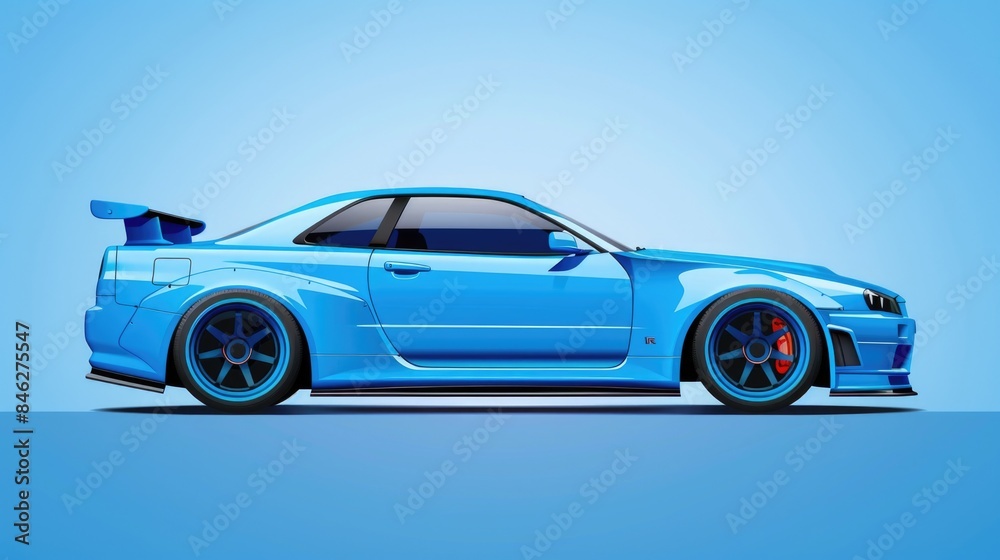 Fototapeta premium A blue car with a blue stripe on the side