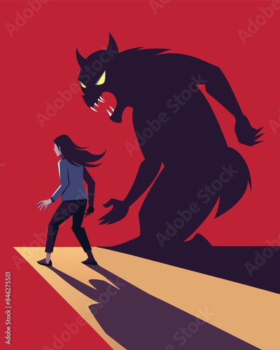 The shadow of a bully dark and relentless trailing their victim even in the brightest of days.. Vector illustration