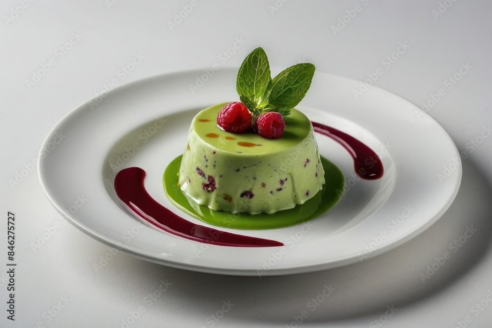 Elegant Pistachio Dessert with Raspberry Sauce Elegant Pistachio Dessert with Raspberry Sauce