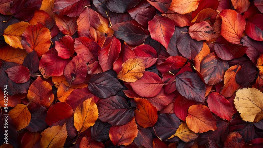 Brightly colored fall leaves covering the ground Brightly colored fall leaves covering the ground