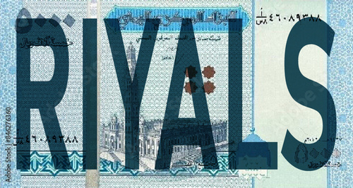 Vector obverse high polygonal pixel mosaic banknote of Yemen. Front side. Denominations of bill 5000 rials 2024. Game money of flyer.