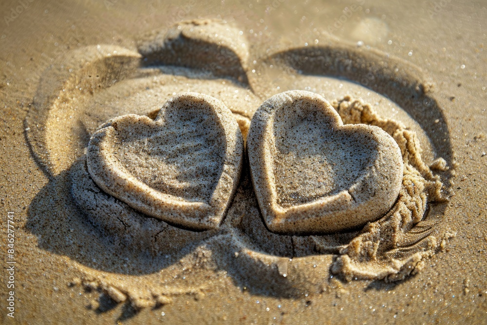 Obraz premium A couple of heart shaped pieces of sand