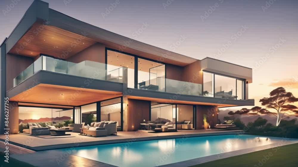 Luxury modern villa with expansive glass walls and open spaces ...