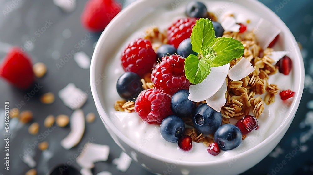 Yogurt bowl fresh berries granola coconut